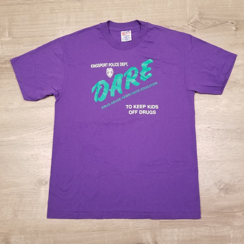 Vintage 90s DARE To Keep Kids Off Drugs Shirt Mens Large Purple Kingsport Police